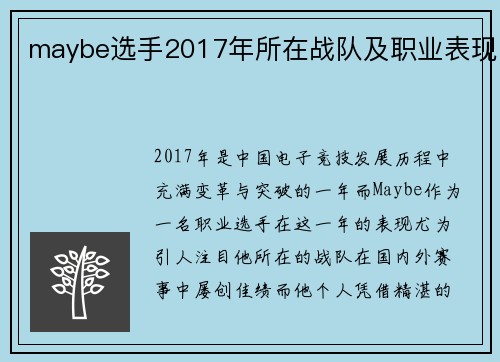 maybe选手2017年所在战队及职业表现